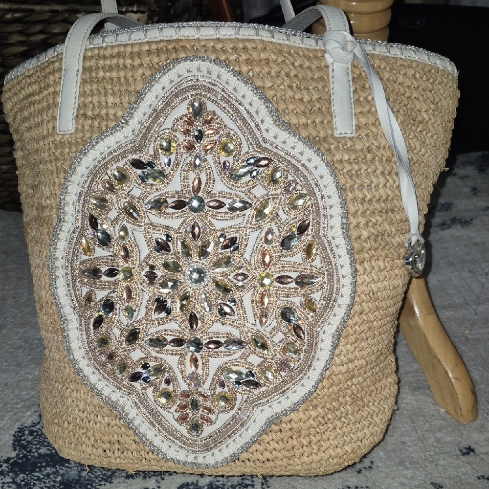 Elegant Embellished Beige Tote Bag